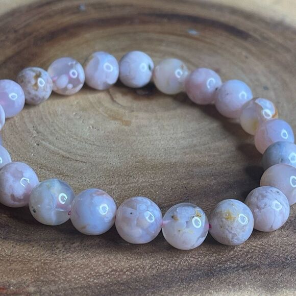 Pink Flower Agate stretch beaded bracelet 7” crystal healing beads 8mm ONE NEW - Picture 7 of 8